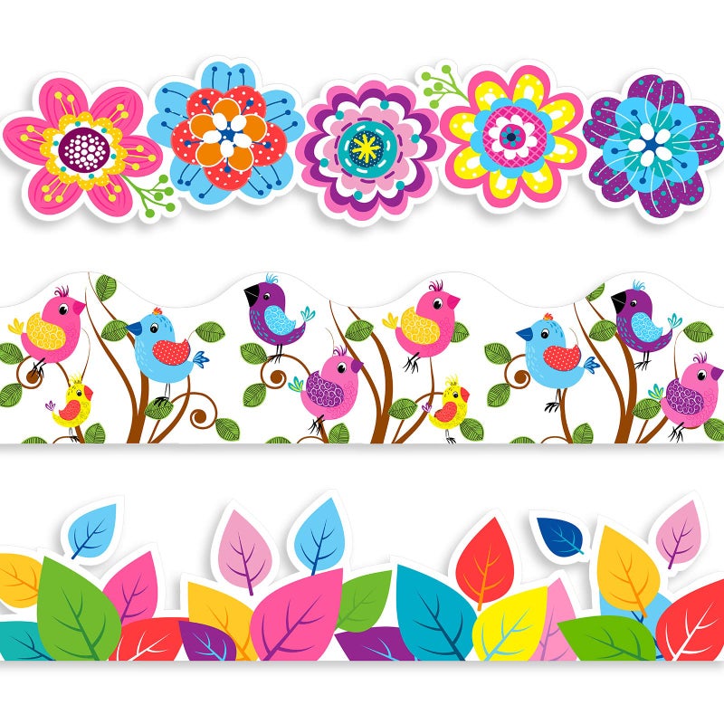 Sabary 59 ft Spring Bulletin Board Border Springtime Border for Bulletin Board Flower Birds Print Colorful Removable Blackboard Border for School Offices Classroom Decor - Image 1